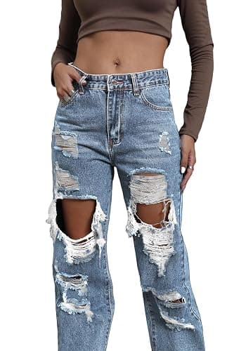 Giallino Women's Pink Ripped High Waisted Jeans - Distressed Straight Leg Y2K Pants - Size M (Long Inseam) thumbnail 2
