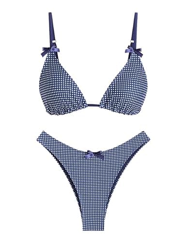 seamoly Women's Bikini Sets Tie Back Bowknot Two Piece Swimsuits Triangle Thong Bathing Suit Gingham Floral Cherry Printing - Image 1