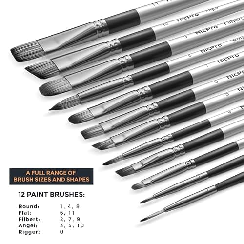 Nicpro 12PCS Artist Paint Brush Set, Craft Paint Brushes for Acrylic Painting, Oil, Watercolor, Gouache, Tempera, Face, Body, Fabric, Leather, Model, Art Supplies Paintbrushes for Artists Beginners thumbnail 5