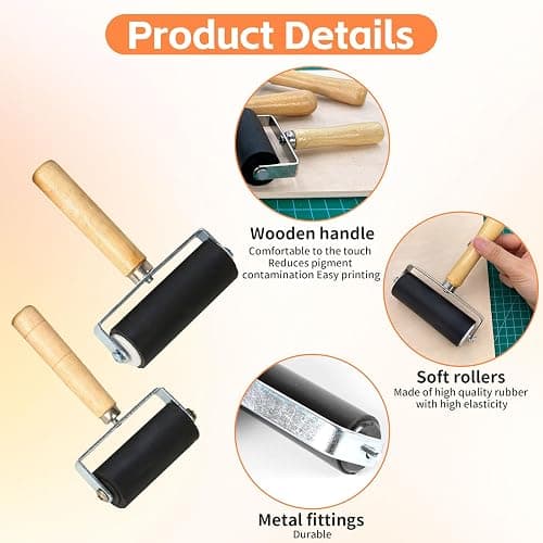 2Pcs Brayer Roller for Crafts, Brayer Roller, 10cm/6cm | Printing Ink Roller, Hand Roller Tool for Crafts Printmaking Block Printing Color Block Stamping thumbnail 4
