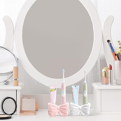Teenyyou 2 Pieces Coquette Bow Toothbrush Holder, Cute White and Pink Bowtie Toothbrush Holder, Coquette Bowknot Design Ceramic Bathroom Decor, Bathroom Countertop Supplies for Home thumbnail 6