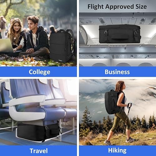 Taygeer Travel Laptop Backpack for Men Women, Airplane Approved Travel Backpack Suitcase with Water Bottle Pocket, Lightweight College 35l Luggage Bag 15.6inch Laptop Mochila Gifts for Business,Black thumbnail 9