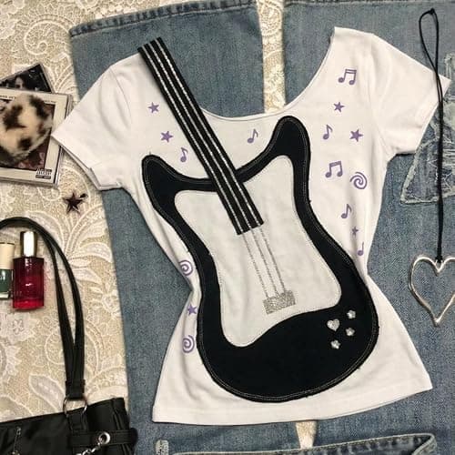 JOLILUNA Whimsy Twee Clothes Whimsigoth Graphic Guitar Top Y2k Grunge Streetwear Emo T Shirt thumbnail 3