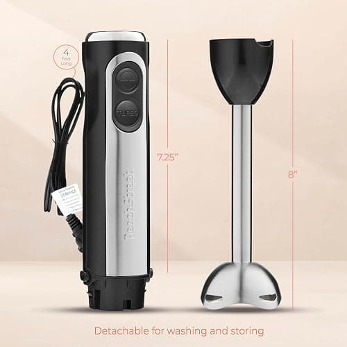 Powerful Immersion Blender, Electric Hand Blender 500 Watt with Turbo Mode, Detachable Base. Handheld Kitchen Gadget Blender Stick for Soup, Smoothie, Puree, Baby Food, 304 Stainless Steel Blades thumbnail 3