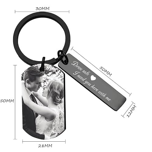 Blireana Personalized Drive Safe Keychain, Custom Couple Photo Keychain, Free Engraved KeyChain. thumbnail 4