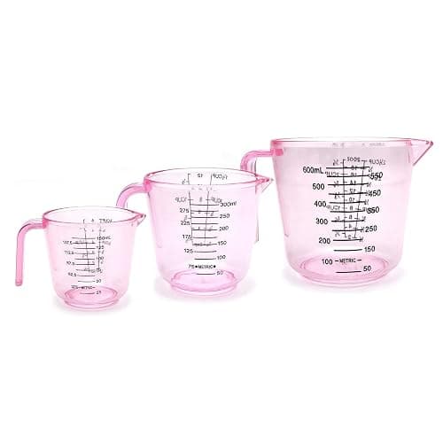 Plastic Measuring Cup Set, Kitchen Cooking and Baking Seasoning Liquid Measuring Cup, Multiple Scale Identification, with Handle and Triangle Mouth, 150ml, 300ml, 600ml, 3-piece Set (Pink) - Image 1