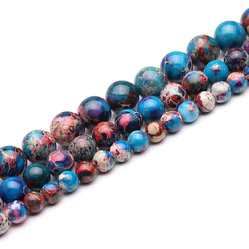 Youngbling Natural Gemstone Beads for Jewelry Making,8mm Blue Imperial Jasper Polished Round Smooth Stone Boho Beads,Genuine Real Stone Beads for Bracelet Necklace 15 Inch(Blue Imperial Jasper,8mm) thumbnail 3