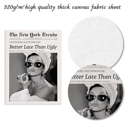 Dazzlewall New York Trends Wandbilder, Schwarz Weiß Zeitung Better Late Than Ugly Funky Feminist Leinwand Bilder für Wohnzimmer Schlafzimmer Deko 30×40 cm Ungerahmt thumbnail 6