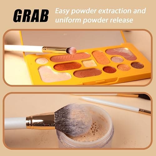 OMANIAC Makeup Brush Set Professional, 12 Pearlescent Wood Handle Makeup Brushes, Premium Cruelty-Free Synthetic Fiber Hair, Travel Make up Brushes Set with Case (White). thumbnail 7