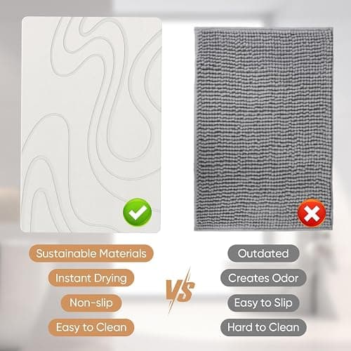 Jiloma Stone Bath Mat Diatomite Stone Mats for Bathroom Non-Slip Diatomaceous Earth Shower Mat Super Absorbent Bathroom Floor Mat Natural Easy to Clean(24 * 16 White) thumbnail 5