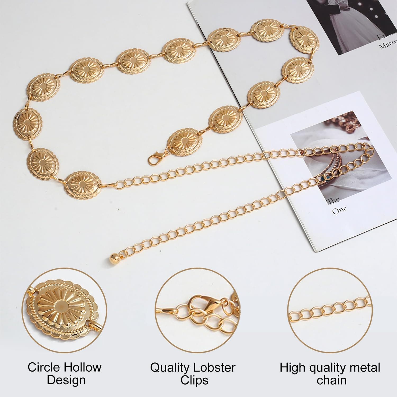 Western Metal Concho Belt,Cowgirl Concho Chain,Adjustable Waist Chain for Women,Suitable for Dresses,Jeans,Costumes thumbnail 5