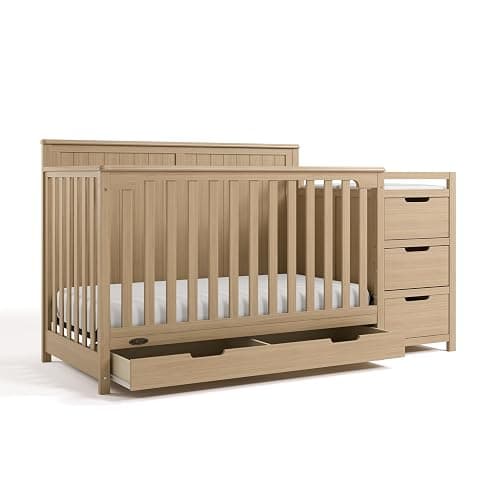 Graco Hadley 5-in-1 Convertible Crib & Changer, Driftwood | GREENGUARD Gold Certified, Fits Standard Crib Mattress, Converts to Toddler Bed and Full Bed, 4 Adjustable Mattress Heights - Image 1