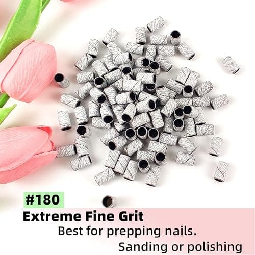 100 Pcs (180 Grit White)Sanding Bands Nail Drill Bit with 0.31in diameter,Nail Drill Bits Extreme Fine Grit Sanding Band,Sanding Belt Upgrade Mandrel Bits,Professional Nail Drill Bit for Acrylic Nails thumbnail 4