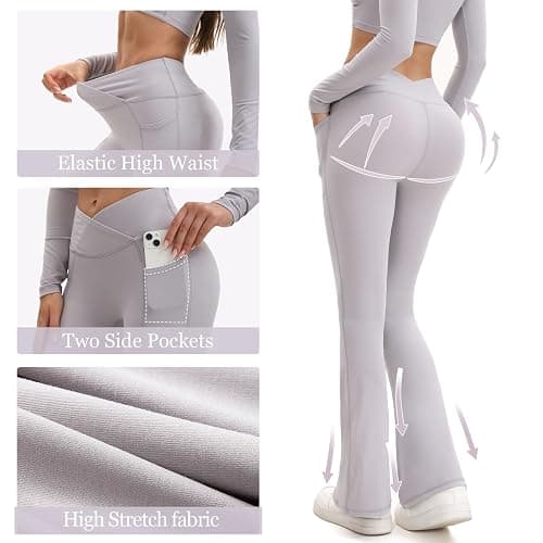 Shgiloo Flared Leggings Women - Yoga Pants with Pockets Crossover High Waisted Tummy Control, Workout Flared Trousers Women thumbnail 5