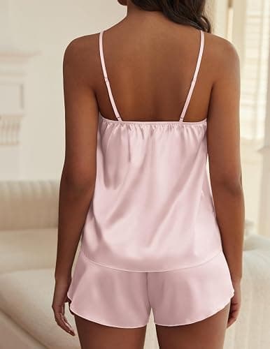 Ekouaer Satin Pajama Sets for Women 2 Piece Camisole Top and Shorts Pj Set | Soft Pajamas Nightwear Lingerie Sleepwear Set for Sleeping, Wedding, Party, Girls Day, Daily Wear, Date Nights thumbnail 5