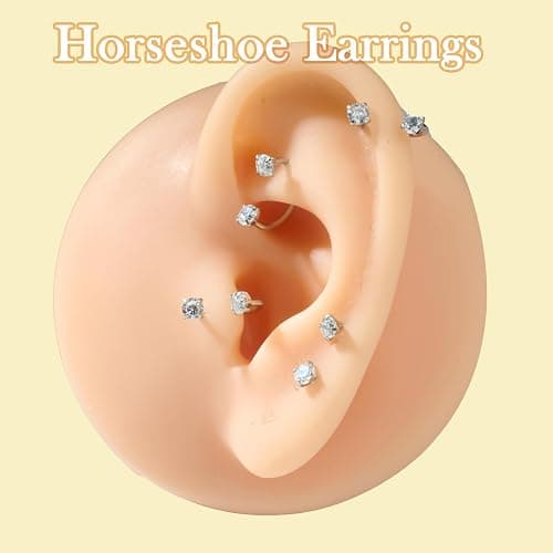 Longita 20g 18g Horseshoe Nose Ring for Women Double Gem Horse Shoe Nose Ring Hoop Surgical Steel Silver Gold Cartilage Helix Tragus Earring Hoops Labret Lip Piercing Jewelry Small Septum Rings 16g thumbnail 4