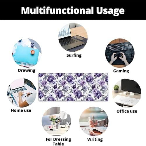 Purple Floral Mouse Pad Gifts 31.5" x 11.8", Non-Slip Rubber Base MousePads for Computers Laptop School Office Home Accessories Decor, Mouse Pad, Keyboard Desk Mat thumbnail 6