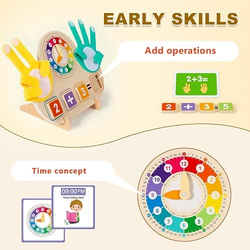Quliwise Educational 2 in 1 Math Manipulatives Number Counting Blocks & Teaching Clock for Kids, Preschool Learning Toys for Toddlers 3-5, Montessori Toys for 3-5 Year Old Boys Girls Birthday Gifts thumbnail 5