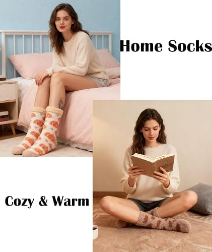 Horuru Plush Fuzzy Socks for Women Fluffy Cozy Slipper Socks Fall Thanksgiving Birthday Gifts for Her thumbnail 6