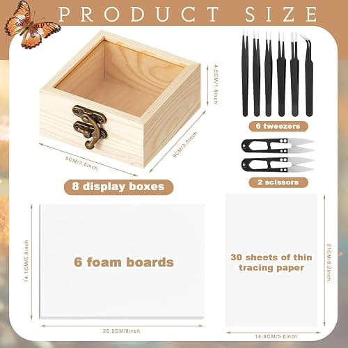 Spiareal 55 Pcs Insect Specimen Tools Kit Include 3.54 x 3.54 x 1.77 in 8 Pcs Display Case Box 6 Foam Pinning Board 3 Tubes Pins 6 Tweezers Butterfly Insect Pinning Kit Entomology Collection Supplies thumbnail 2