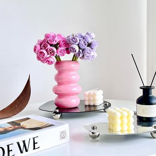 BLOFLO Colored Glass Hydroponic Flower Vase, 7-Inch Pink Glass Vase, Four-Layer Geometric Glass Floral Vase for Home Décor, Modern Bubble Glass Vase for Home Office Wedding Table (Pink) thumbnail 4