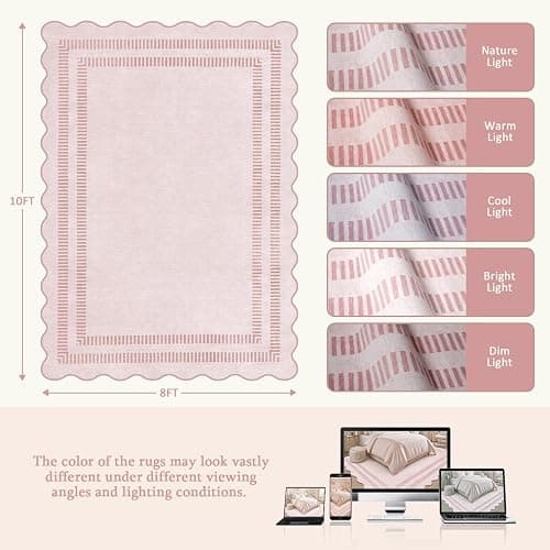 LORWER Pink Rugs for Living Room 8x10, Soild Machine Washable Area Rugs for Bedroom Girls, Non Slip Ultra-Thin Low-Pile Carpet for Playroom Nursery Kids Room thumbnail 2