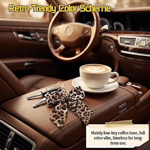 SAYUANVA Leopard Print Bow Keychain, Fabric Ribbon Bag Charm Pendant with Gold Lobster Clasp, Retro Style, 4.72 x 7.87 Inch, for Purses, Bags and Car Keys thumbnail 3