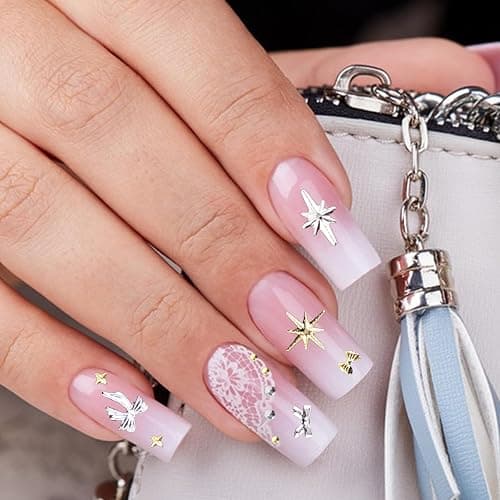 3D Nail Charms, VEGCOO 3 Boxes Gold Silver Nail Stuff Nail Gems Rhinestones Charms with Tweezers, Assorted Styles Bows Stars Pearls Nail Art Charms for Women Girls Nail Art DIY Accessories thumbnail 5