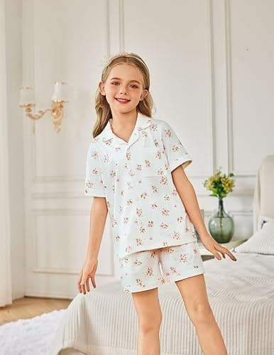 Arshiner Girls Pajamas Sets Short Sleeve Kids Pjs Button Down Sleepwear for 4-13Y thumbnail 8