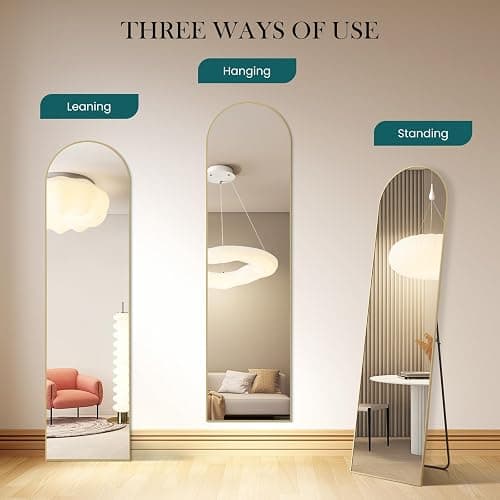 NEWBULIG 59"x16" Arched Full Length Mirror, Full Body Floor Mirror, Gold | Aluminum Alloy Thin Frame, Wall or Standing Mirrors for Bedroom, Living Room, Dressing Room thumbnail 5