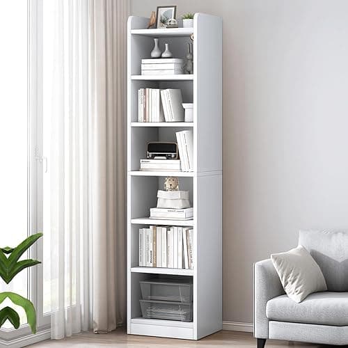 balurukt 70.9 Inch Tall Narrow Bookcase,6 Tier Bookshelves,Floor Standing Storage Cabinet,Corner Bookshelf with Storage,Shelves Display shelves for Living Room Bedroom Kitchen Office - White thumbnail 2