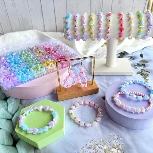 1000Pcs Acrylic Star Beads Hart Beads for Bracelet Jewelry Making, ABS Cute Acrylic Pastel Bead Colorful Assorted Aesthetic Rianbow Kawaii Bead Bulk for Bracelet DIY Craft Earring Phone Charm thumbnail 7