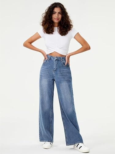 HDLTE Women Wide Leg Jeans High Waist Baggy Jean Loose Boyfriend Jeans Denim Pants Y2K thumbnail 5