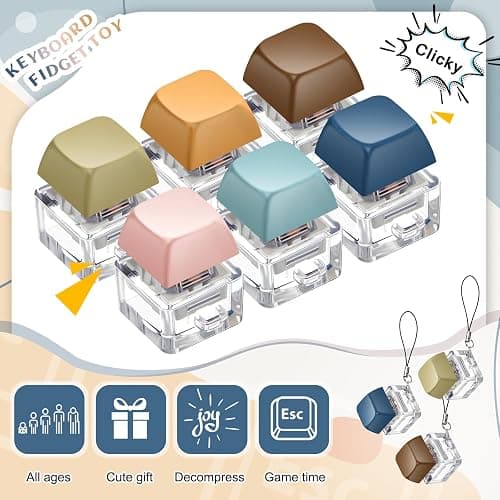 Taiyin 6 Pcs Keyboard Fidget Toy Fidget Clicker Keyboard Keychain Decompression Toys Button Stress Relief Gifts for Adult to Relief Stress Pass The Time (Morandi Colors) - Morandi Colors thumbnail 5
