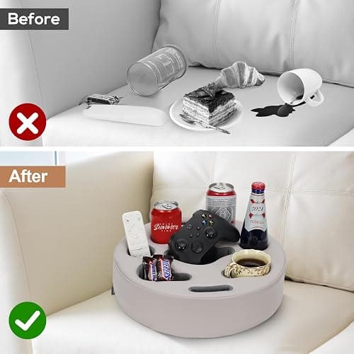 Couch Cup Holder Pillow - Cup Glass Cozy Pillow | Couch Caddy Sofa Bed Buddy Holds Drinks, Snacks, Remote, Phones, Tablet. Keep Drinks Stand and Prevent Spills for Car, Park，Beach, Picnic. (PU Gray) thumbnail 6