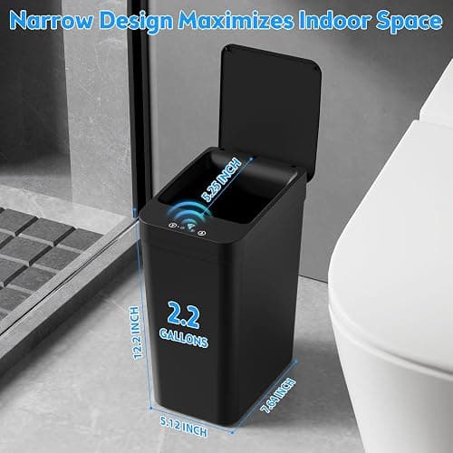 Bathroom Trash Can with Lid, KOEYLE 2 Pack 2.2 Gallon Automatic Touchless Garbage Can, Small Motion Sensor Smart Trash Can, Slim Waterproof Trash Bin for Bedroom, Bathroom, Office, Living Room (Black) thumbnail 4
