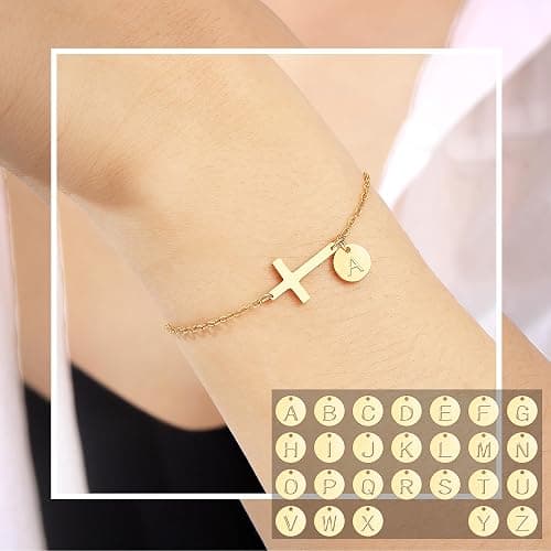 Sotcking Stuffers for Teens, Cross Bracelet for Women Dainty Cross Bracelet with Initials Link Chain Bracelets Christian Gifts for Women Teens Easter Baptism Religious Jewelry thumbnail 3