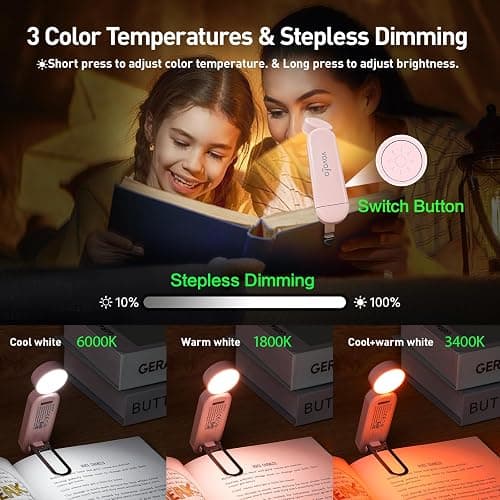 VAVOFO USB Rechargeable Book Light, Blue Lighting Blocking, Amber Light Clip On Bookmark Shaped 6 LEDs Reading Light, Eye Care for Bookworms Reading in Bed with 9 Lighting Modes (Light Pink) thumbnail 4