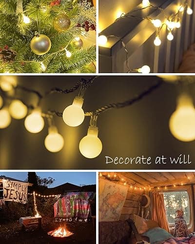 Globe String Lights, 59 Ft 100 LED Christmas Lights with Remote Timer, Connectable Plug in Twinkle Lights for Bedroom Wedding Classroom Indoor Outdoor Decor, Warm White thumbnail 5