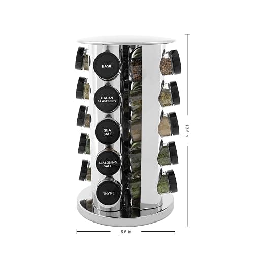 Kamenstein 20 Jar Revolving Countertop Spice Rack with Spices Included, FREE Spice Refills for 5 Years, Polished Stainless Steel with Black Caps, 30020 thumbnail 3