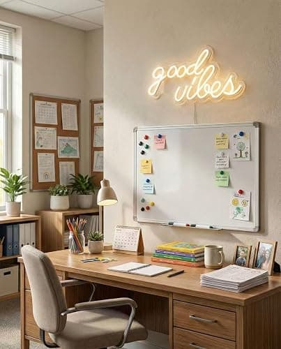 DECANIT Good Vibes Neon Sign Warm White, Boho LED Light for Wall Decor, Living Room, Wedding, Engagement Party, USB Powered 3D Art Holiday Gift, 16.1x8.3 Inch thumbnail 4