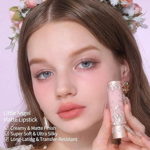 Flower Knows Little Angel Matte Lipstick,Super Soft & Ultra Silky Lip Mud Stick,Long Lasting & Moisturizing Vegan Lip Makeup for Girls&Women,Velvety Pink Finish(C04 Cupid) thumbnail 5