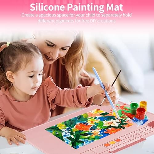 Silicone Craft Mat, Thick Nonstick Nonslip Silicon Mat for Crafts - Creator Painting 23.6"x19.7" with 20 Paint Dividers (Pink) thumbnail 5