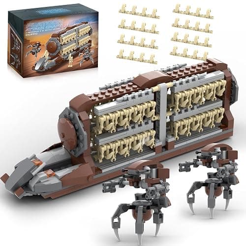 BrickTribe Battle Army Clone Platoon Attack Craft Building Set, 537 Pieces with 32 Battle Soldiers and 2 Droideka, Troop Carrier Building Toys Gift for Star Fans and Men - Image 1