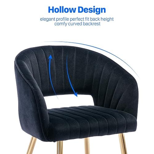 Home Office Chair Velvet Desk Chair Accent Armchair Upholstered Modern Tufted Chairs with Gold Legs for Girls Women Ergonomic Study Seat Computer Task Stools for Living Room(Black) thumbnail 6