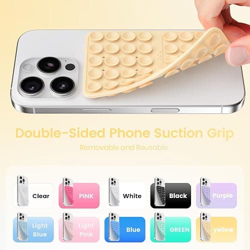 Klearlook Silicone Suction Cup Phone Case Mount Double Sided, Sticky Phone Grip for 6.1-7.2 inch Phones, Phone Accessories Hands-Free Strong Grip Holder for Selfies and Videos, Baby Yellow thumbnail 4
