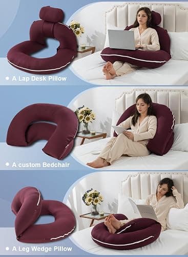 INSEN Reading Pillow, Back Pillow for Sitting in Bed and Couch, Gaming Pillow for Adults, Sit Up Support for Bed (, Upgrade-Cooling Wine, Upgraded) thumbnail 4