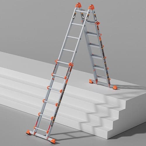 LANBITOU Ladder, A Frame 6 Step Ladder Extension, 22 Ft Anti-Slip Multi Position Ladder, Storage Folding Ladder, 330 lbs Security Load Telescoping Aluminum Ladders for Stairs Home Indoor Outdoor Roof thumbnail 4