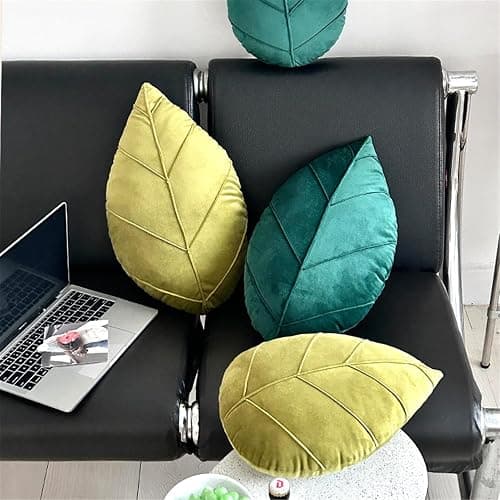 Rvsdoi Leaf Pillow,3D Leaf Shaped Plant Pillows Green Tropical Plant Cushion for Sofa Office Bedroom Home Decor Dark Green (19.7"x11.8") thumbnail 2