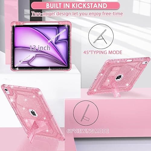 ZoneFoker for iPad Air M3 13 Inch Case 2025, for iPad Air M2 13-inch 6th Gen 2024 Glitter Slim Cover with Pencil Holder Heavy Duty Shockproof Hard Protective Case with Kickstand for Kids, Pink - for iPad Air 13" - #02 Pink Glitter thumbnail 4